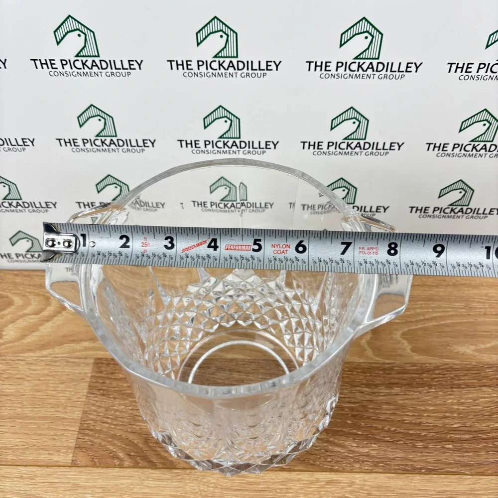 Vintage Cut Glass Ice Bucket Diamond Pattern Lug Handles 8